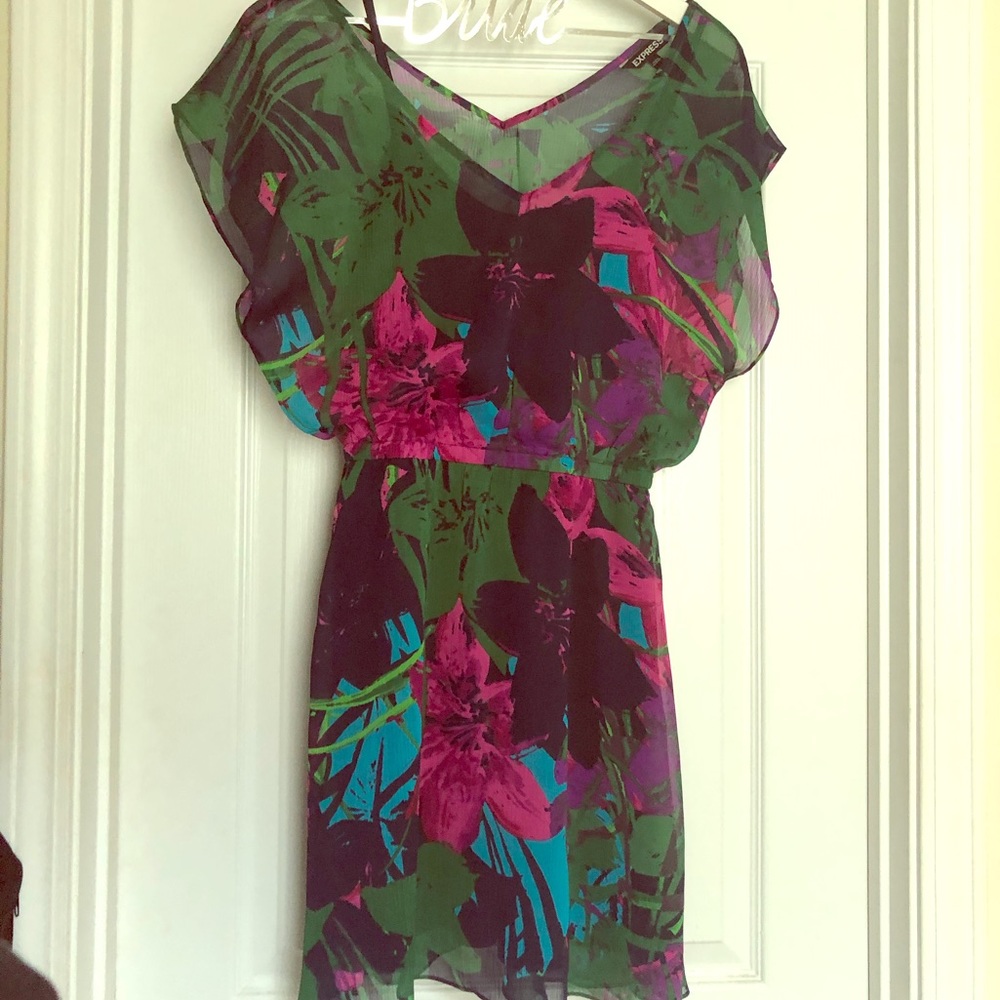 Dark floral chiffon overlay dress